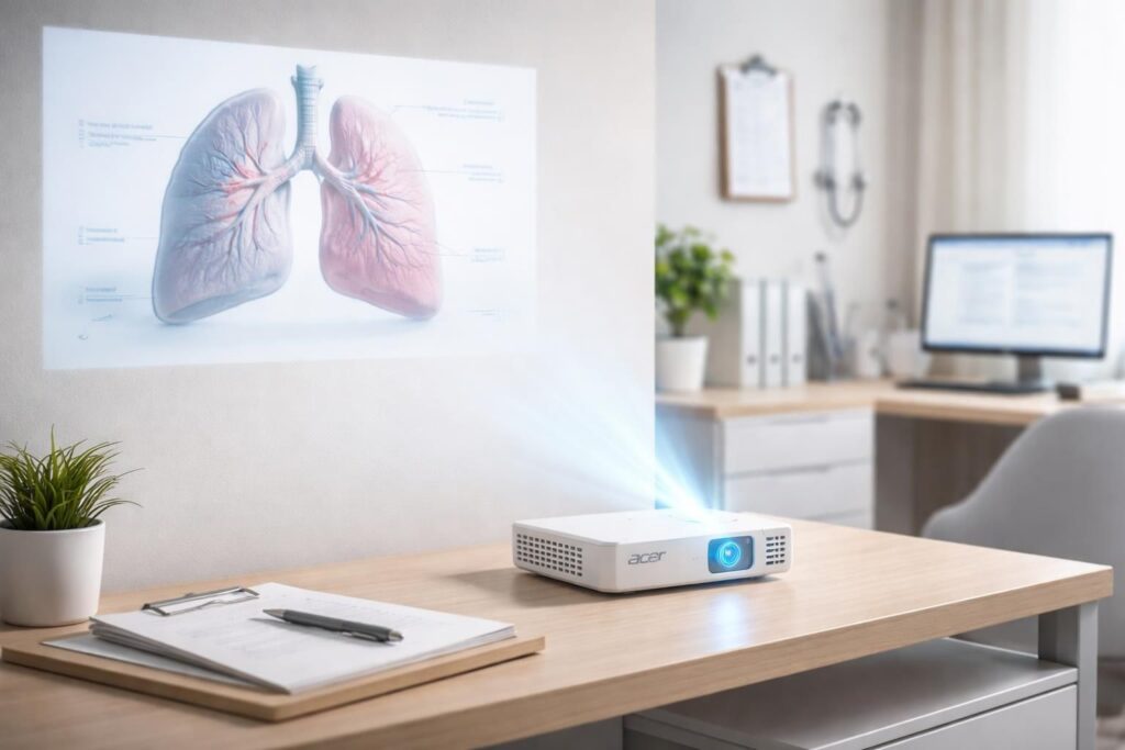 découvrez le mini vidéoprojecteur acer, idéal pour une projection discrète et efficace dans votre cabinet médical. technologie compacte pour des présentations claires et professionnelles.