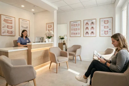 Vue d'ensemble d'un cabinet orthodontique moderne en Centre-Val de Loire avec salle d'attente accueillante
